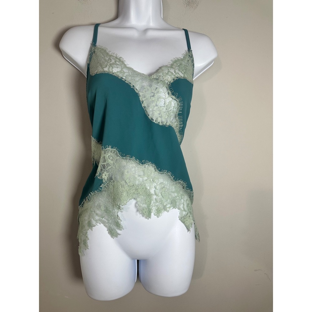 Blank London Teal Green Eyelash Lace Trim Cami Top Medium Adjustable Straps